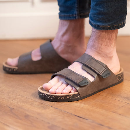 Mules sandalias Hombre Doble Correa velcro Marrón - Isotoner