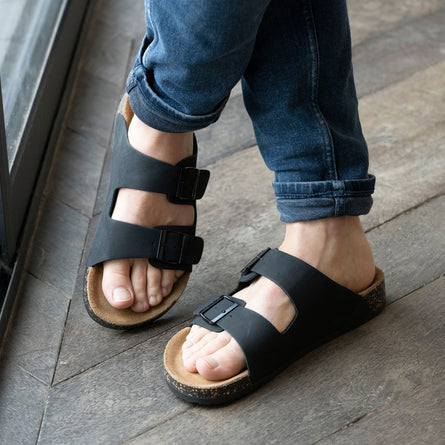 Mules sandalias Hombre Doble Correa Negro - Isotoner