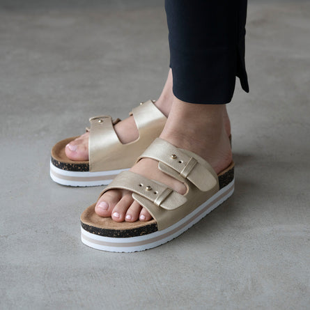 Mules sandalias Mujer Doble Correa plataforma Dorado - Isotoner