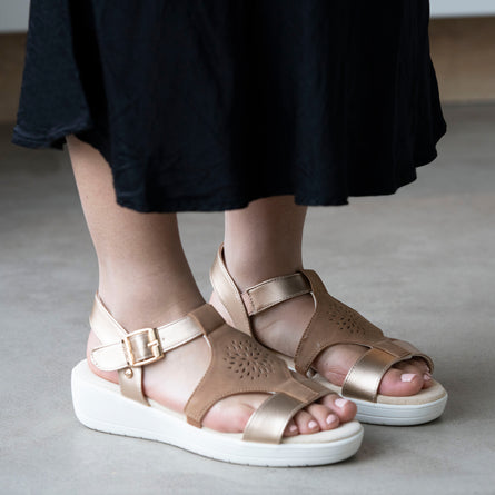 Sandalias Mujer CONFORT PLUS superior de rosetón Camel - Isotoner