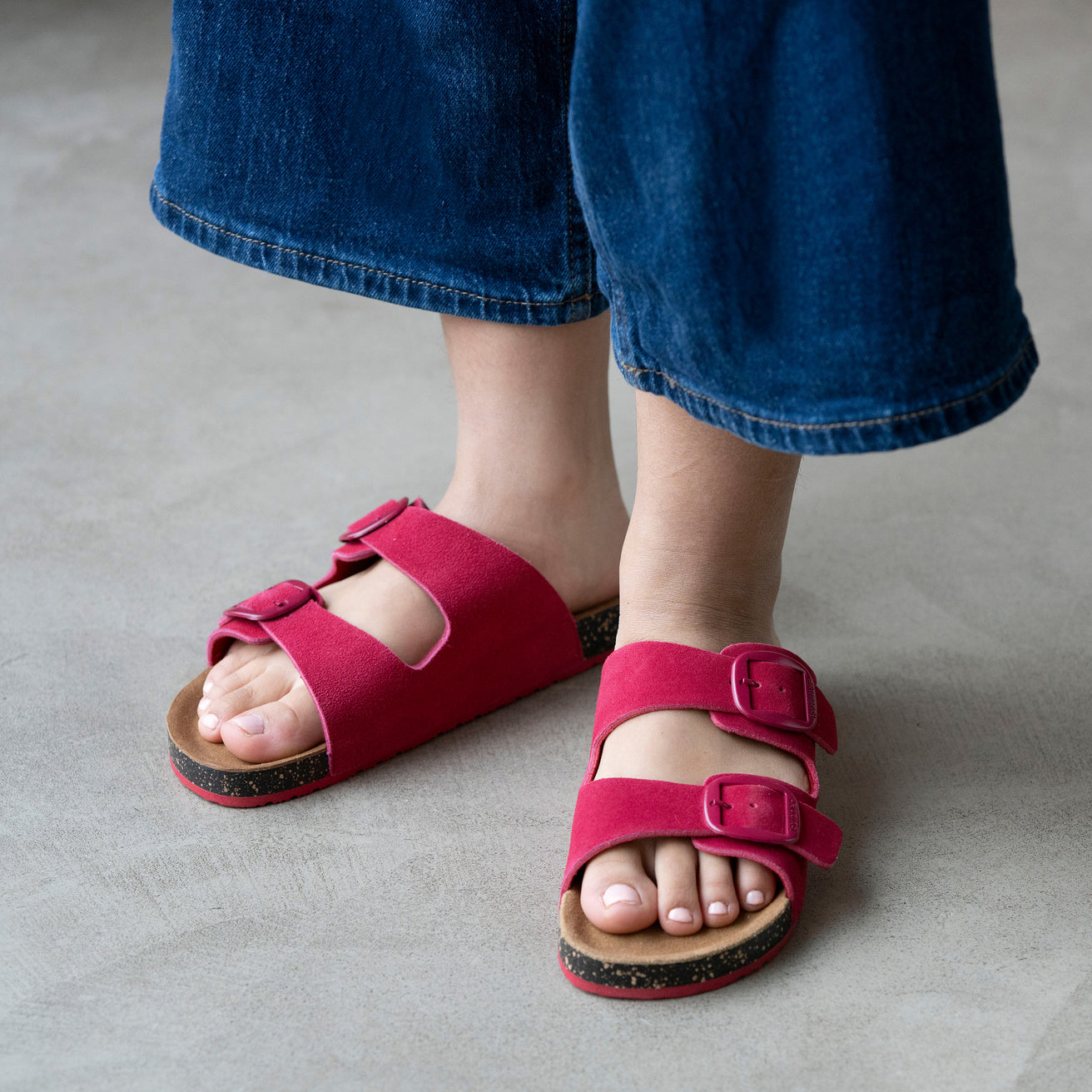 Mules sandalias Mujer Doble Correa cuero Frambuesa
