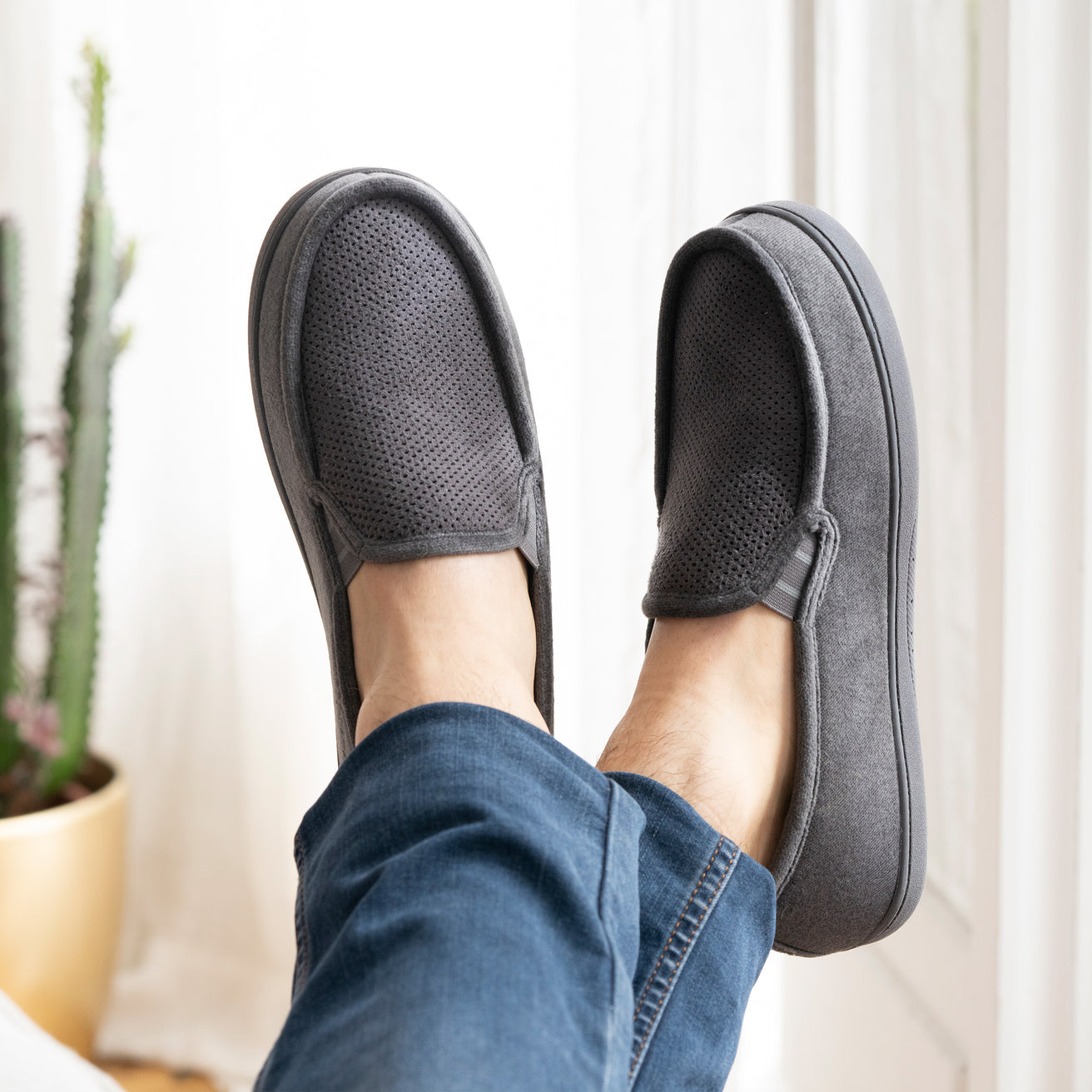 Zapatillas de casa mocasines Hombre terciopelo Gris
