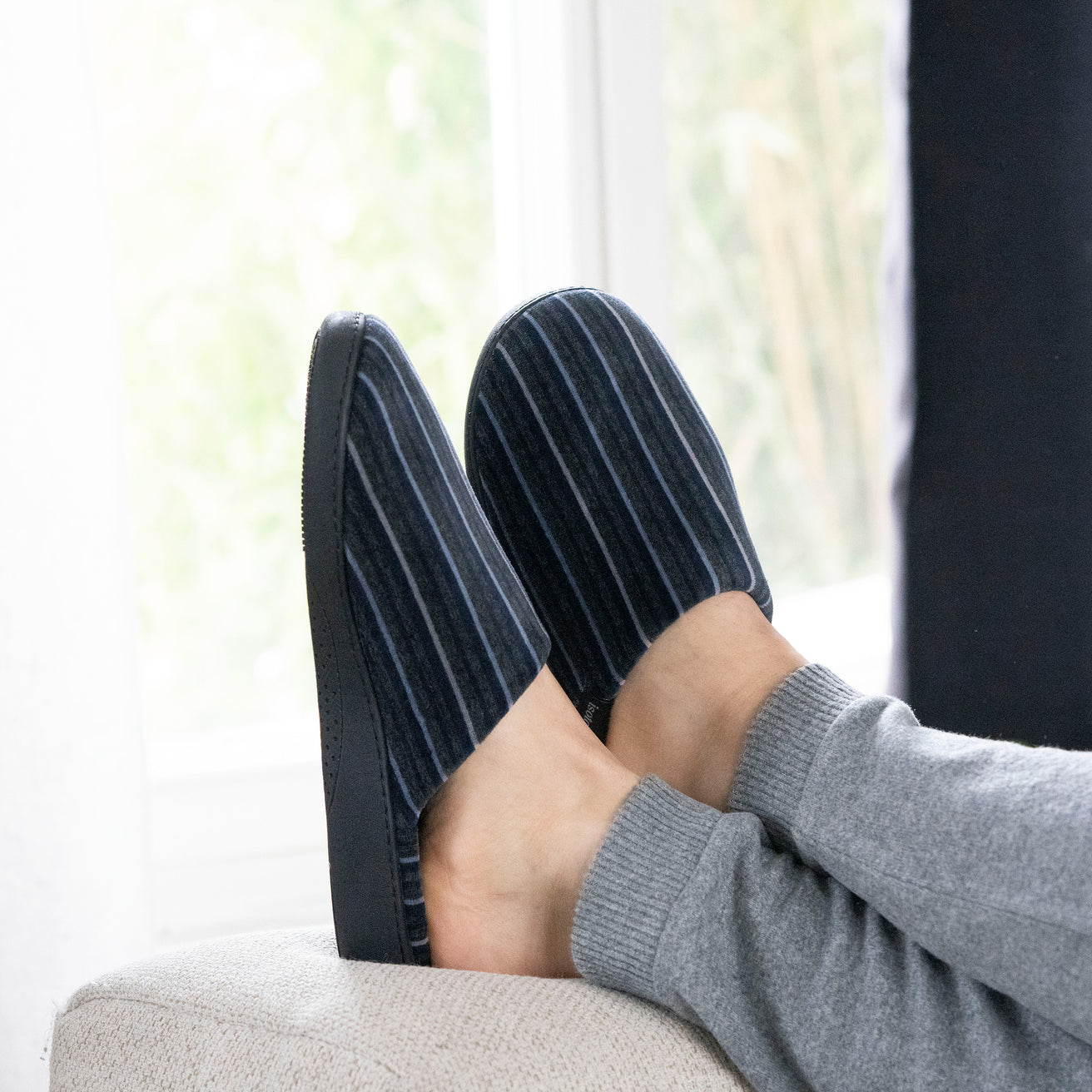 Zapatillas de casa chinelas Hombre Rayas azul/gris