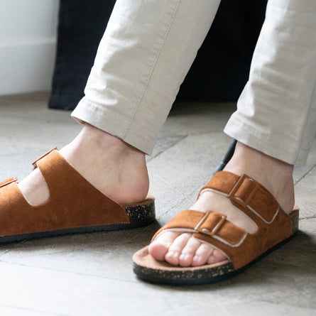 Zapatillas de casa sandalias Hombre tiras Camel - Isotoner