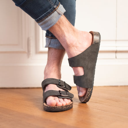 Mules sandalias Hombre Doble Correa Gris - Isotoner