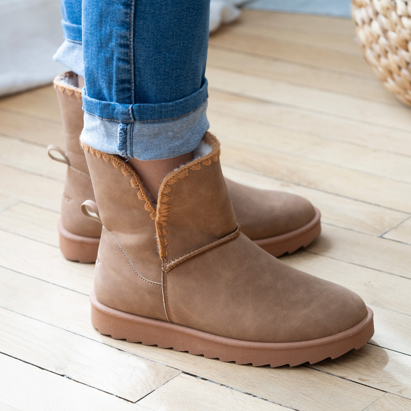 Botas altas Mujer imitación piel Camel