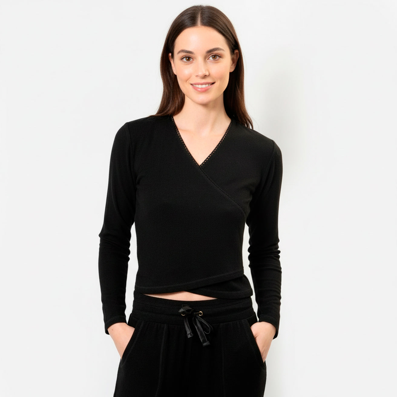 Camiseta cruzada Mujer Negro