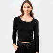 Camiseta de cuello cuadrado Mujer Negro