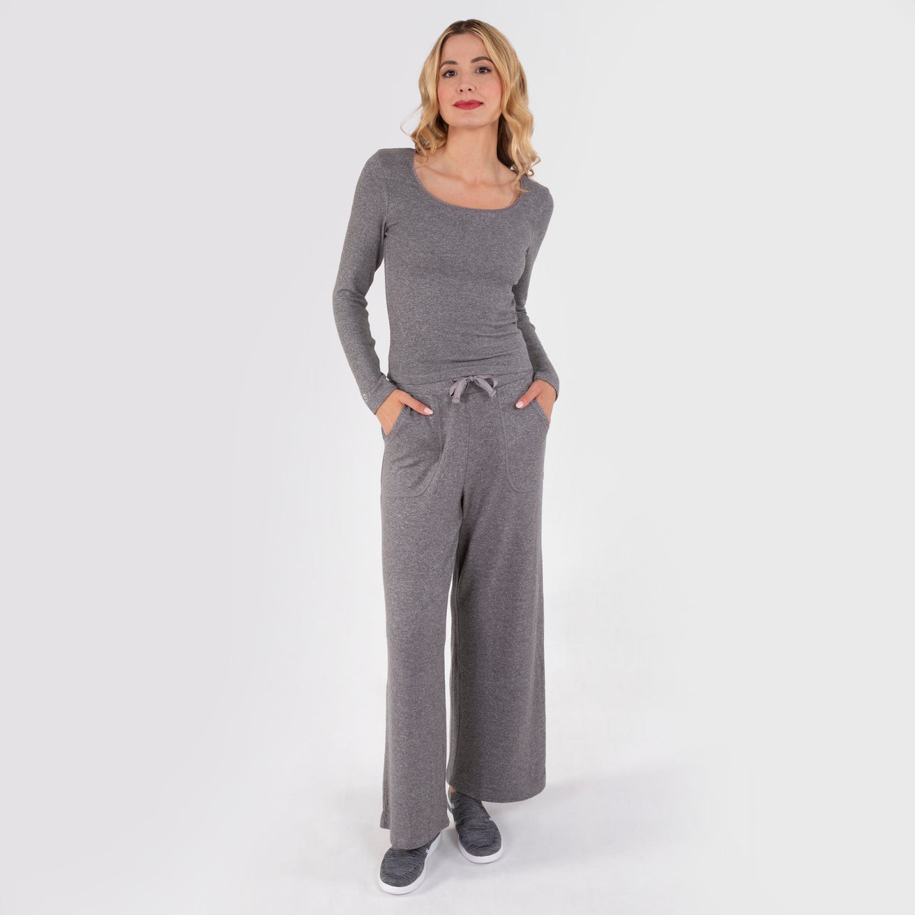 Camiseta de cuello cuadrado Mujer Gris jaspeado
