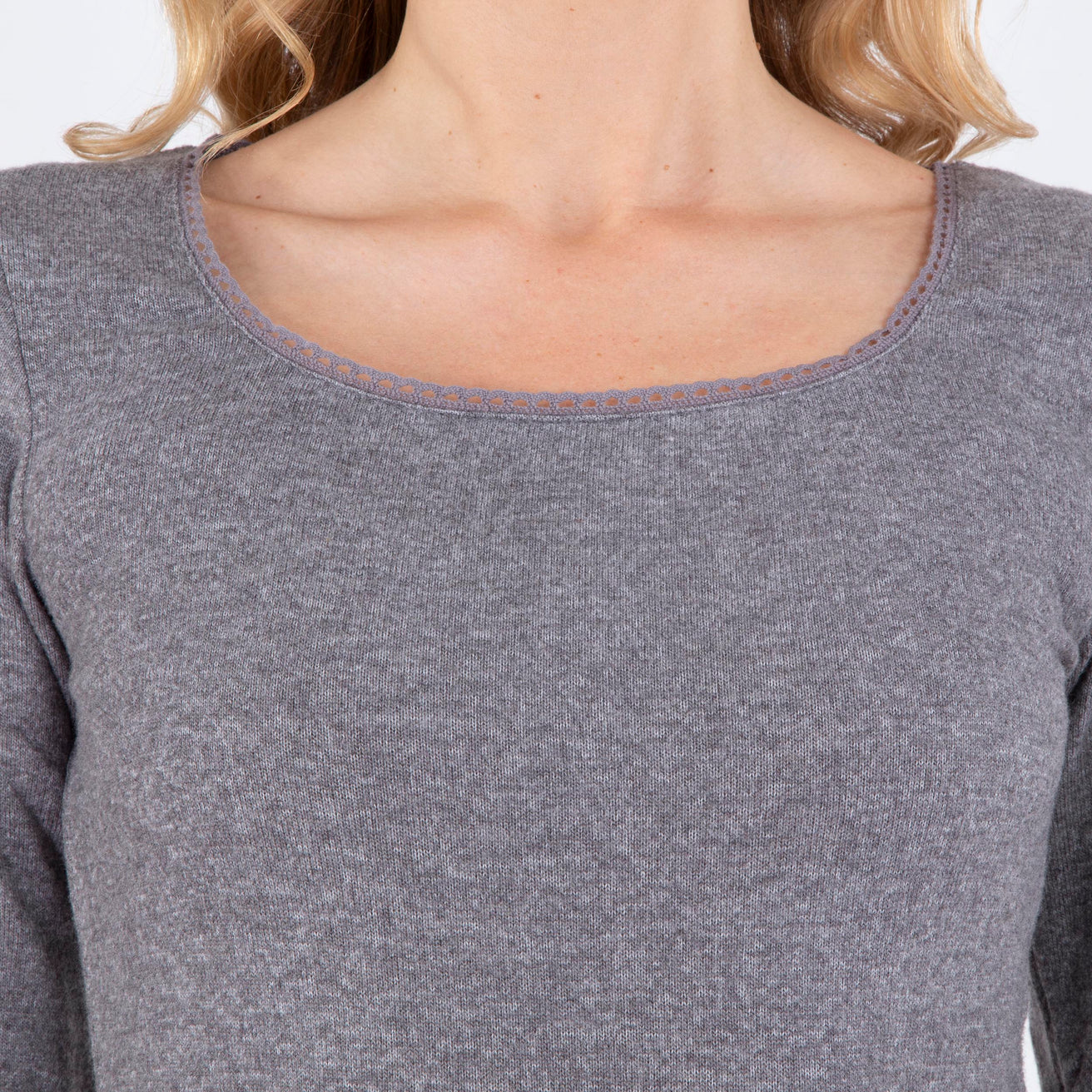 Camiseta de cuello cuadrado Mujer Gris jaspeado