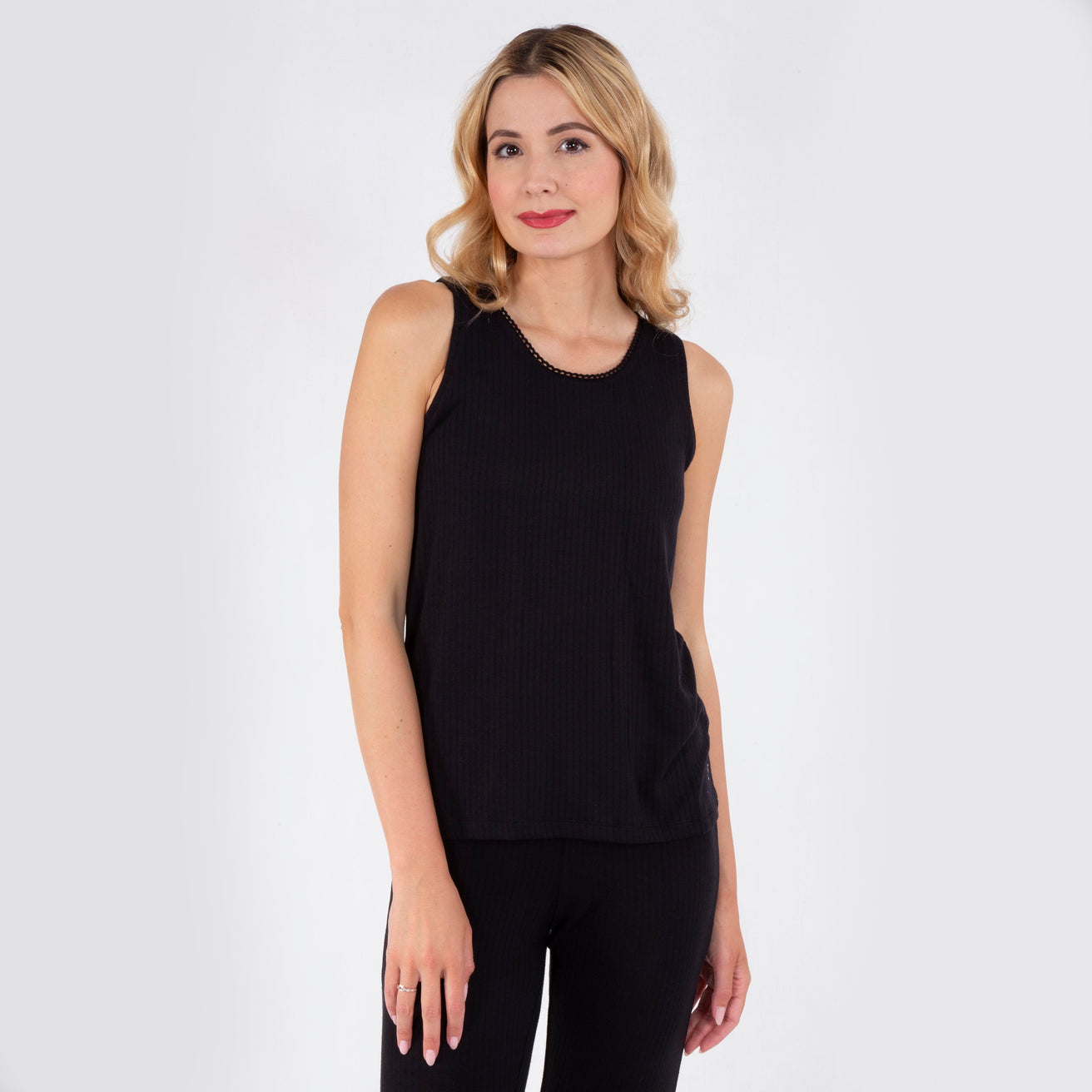 Camiseta sin mangas Mujer malla acanalado Negro