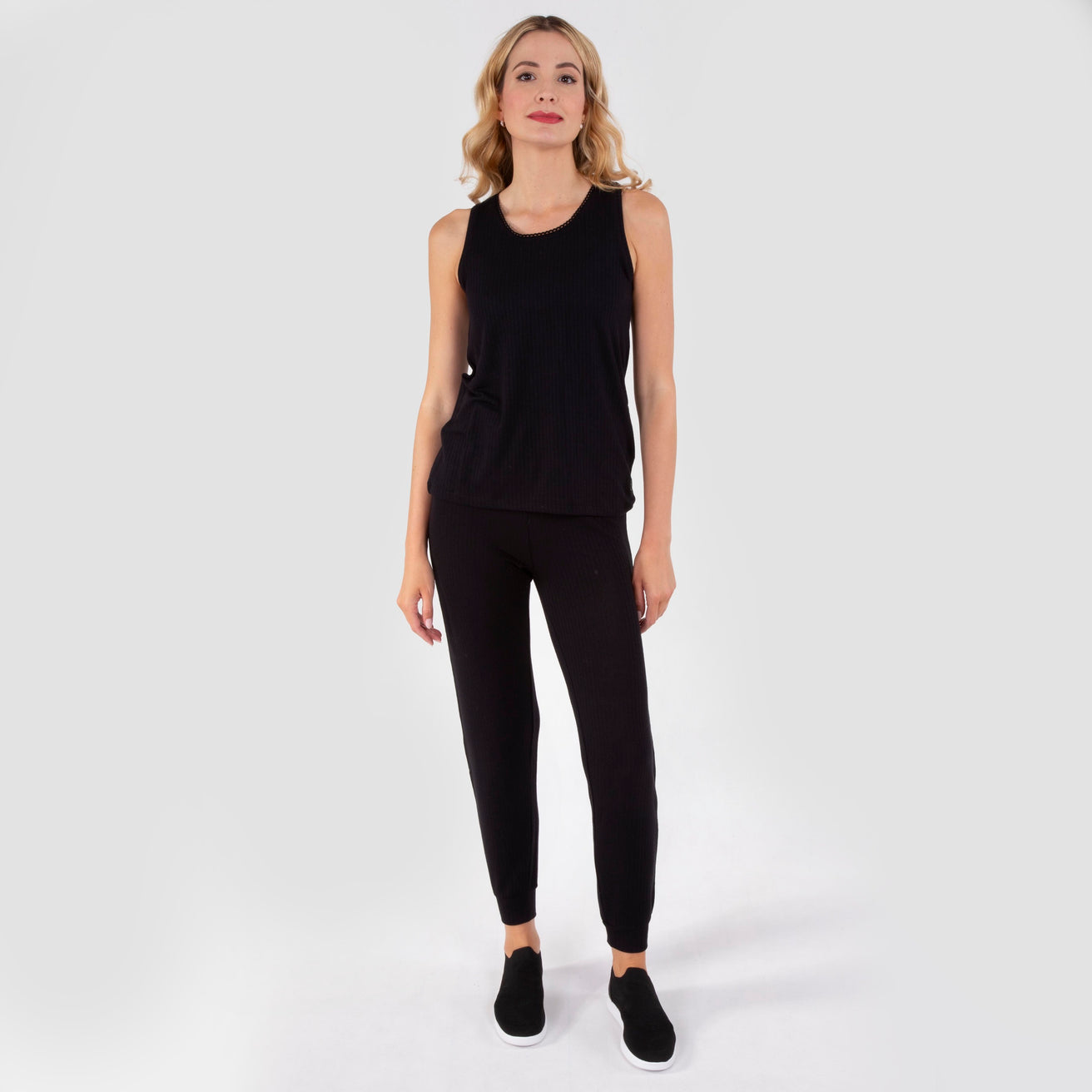 Camiseta sin mangas Mujer malla acanalado Negro