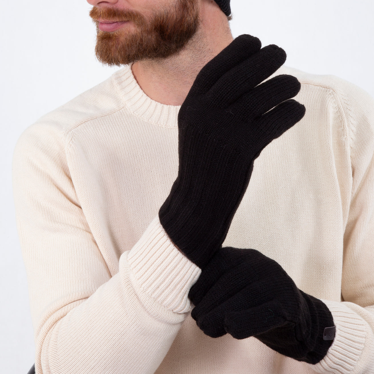 Guantes Hombre Malla Acanalado Negro
