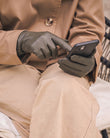 Guantes Mujer cuero forro seda Oliva