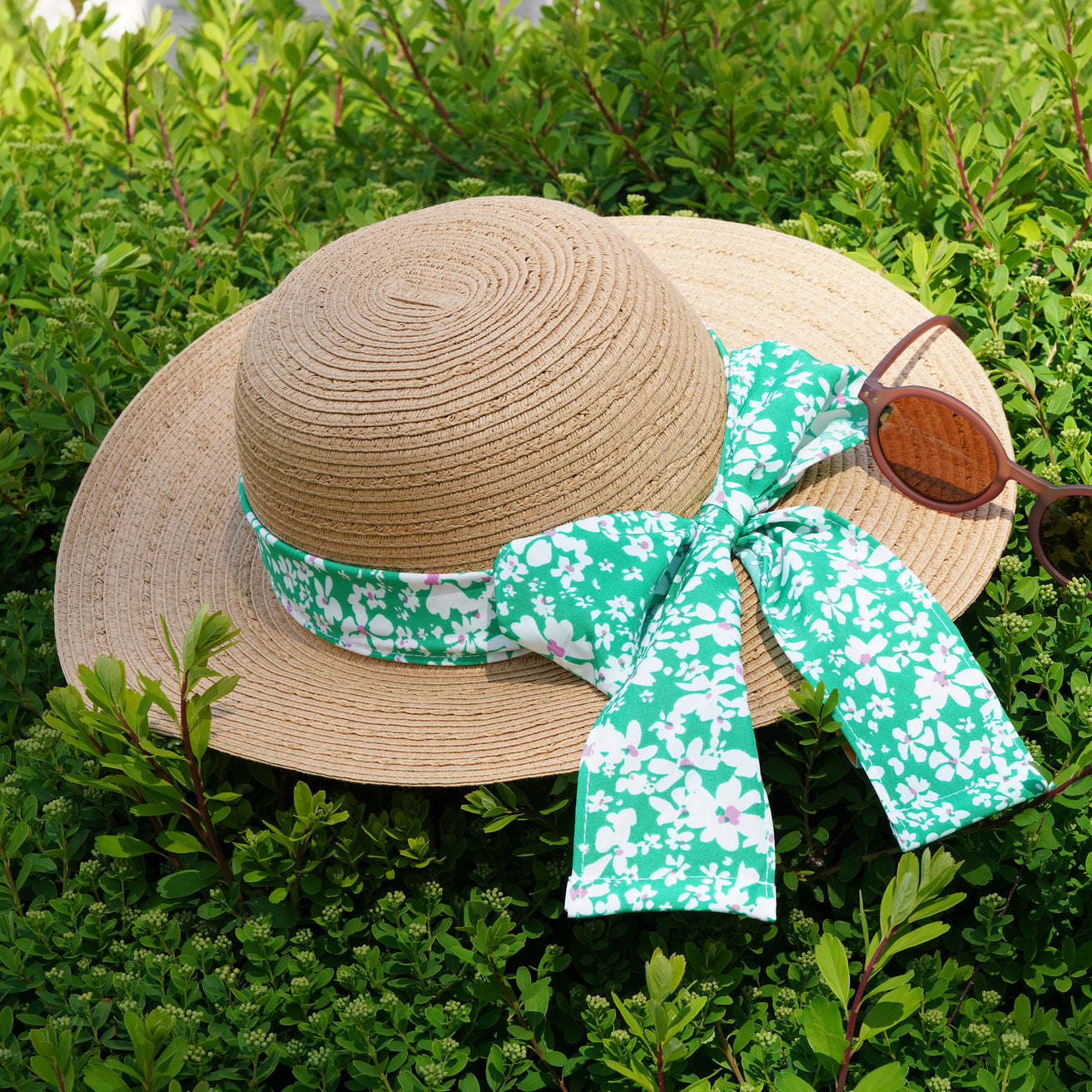 Sombrero Mujer capeline Pañuelo flores verdes
