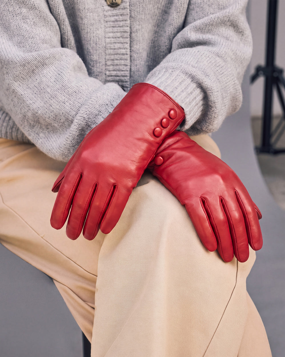 Guantes Mujer cuero 3 botones Rojo - Isotoner