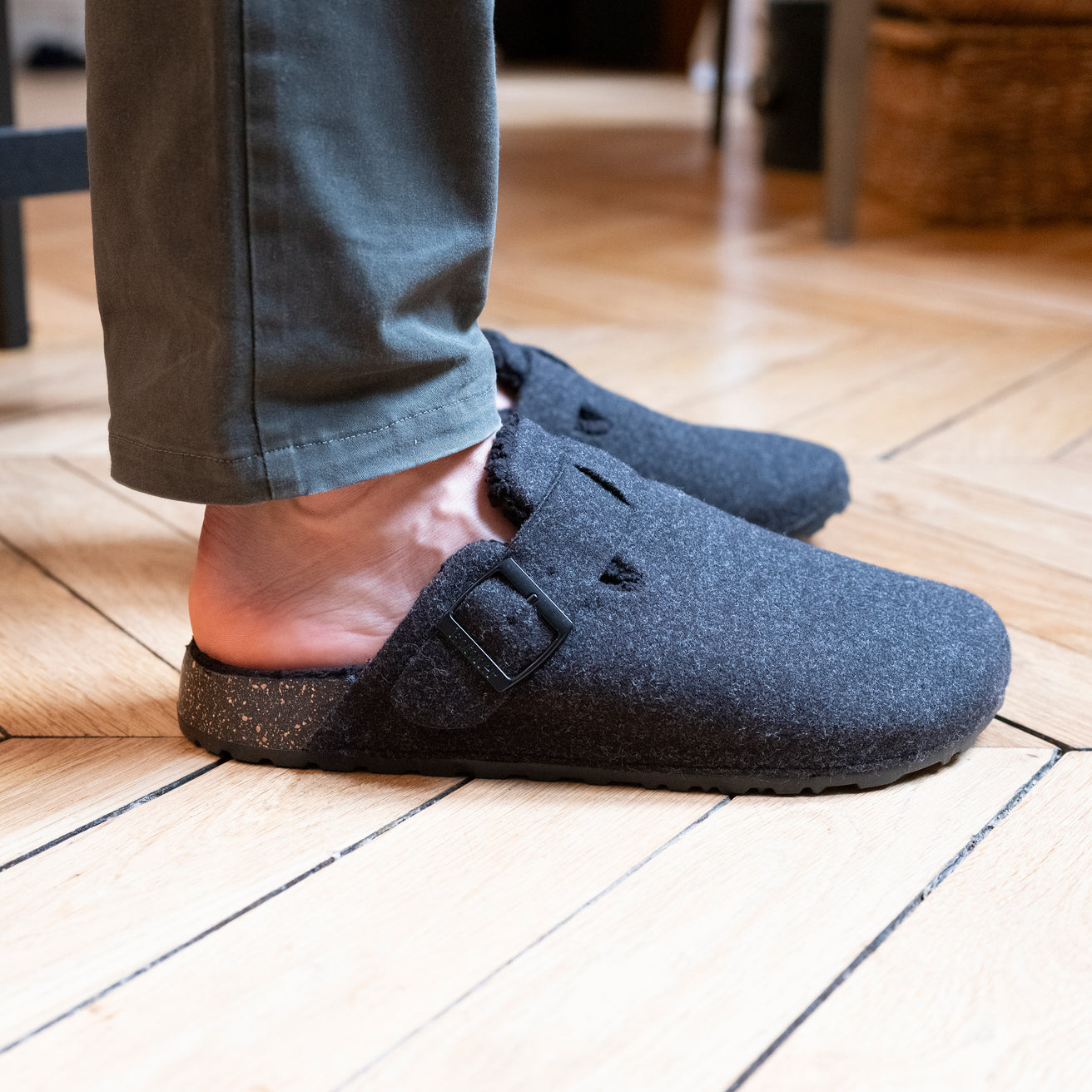 Zapatillas de casa zuecos Hombre Gris Jaspeado Corcho