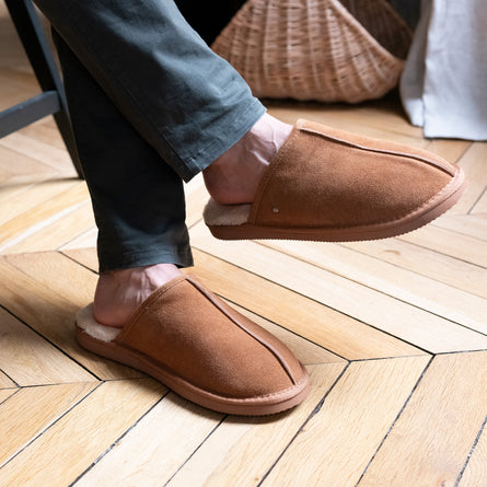 Zapatillas de casa chinelas Hombre Cuero Camel - Isotoner