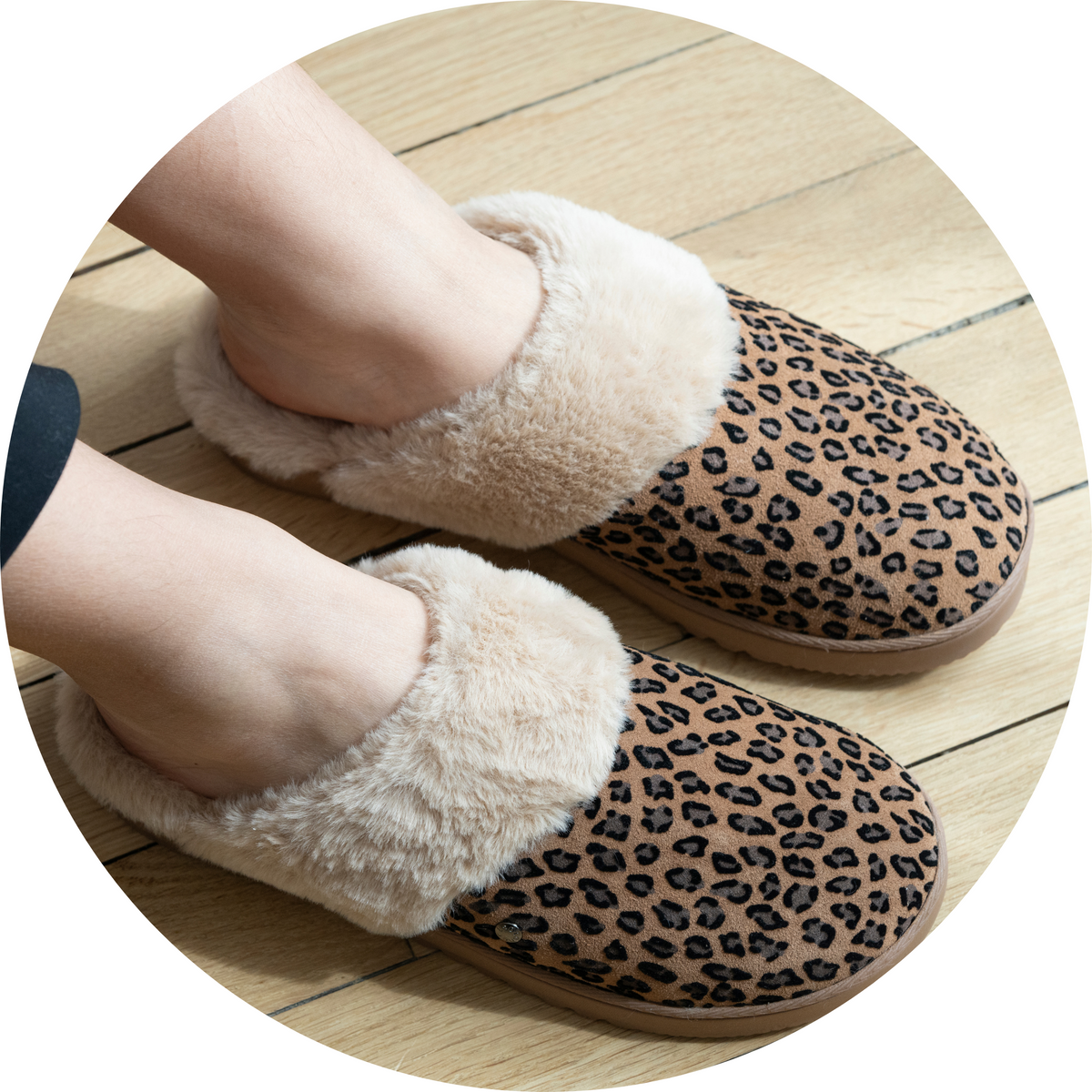 Chaussons mules cuir Femme Léopard