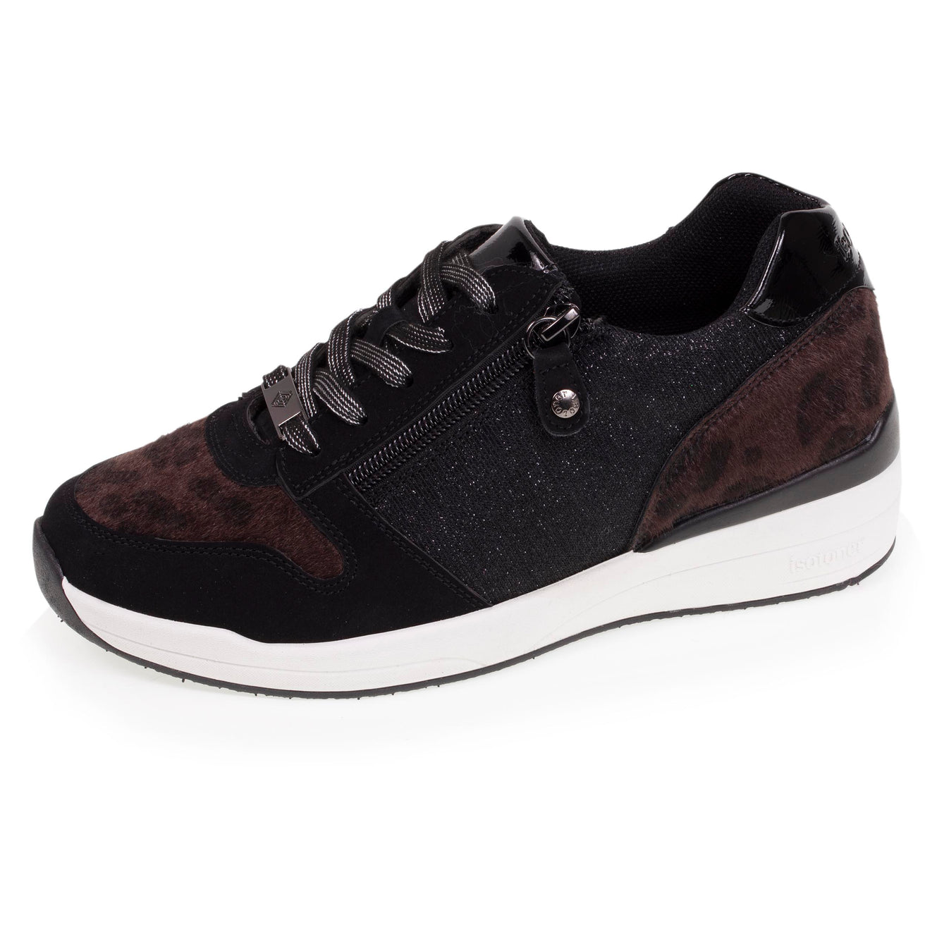 Tenis con tacón cremallera Mujer Negro Leopardo