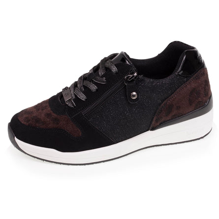 Tenis con tacón cremallera Mujer Negro Leopardo - Isotoner