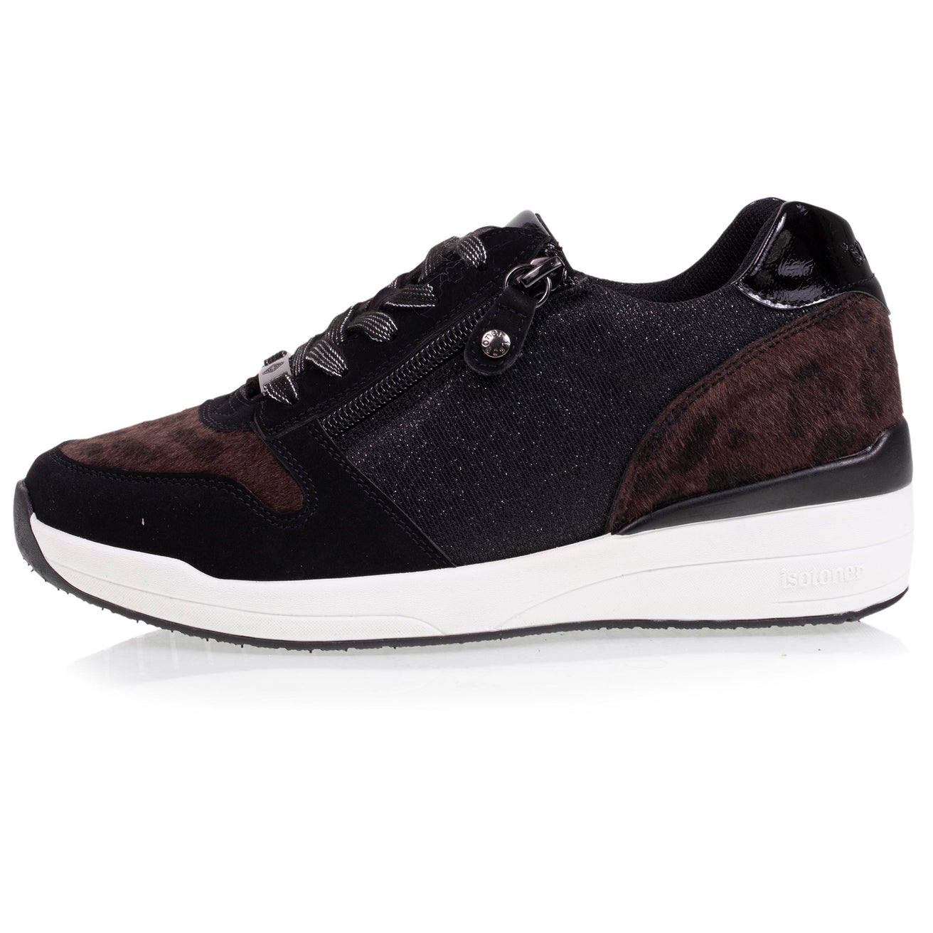 Tenis con tacón cremallera Mujer Negro Leopardo