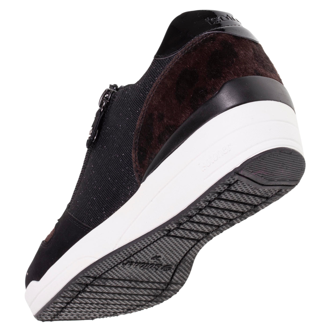 Tenis con tacón cremallera Mujer Negro Leopardo