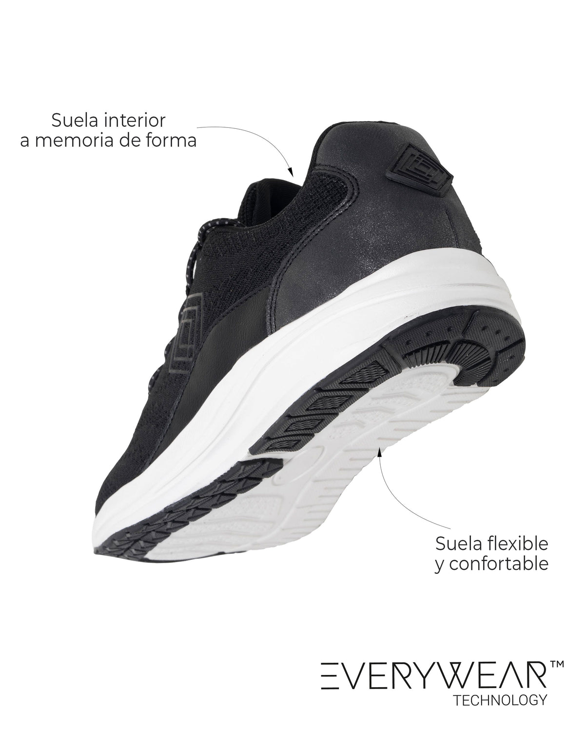 Tenis Mujer Confort cordones Negro