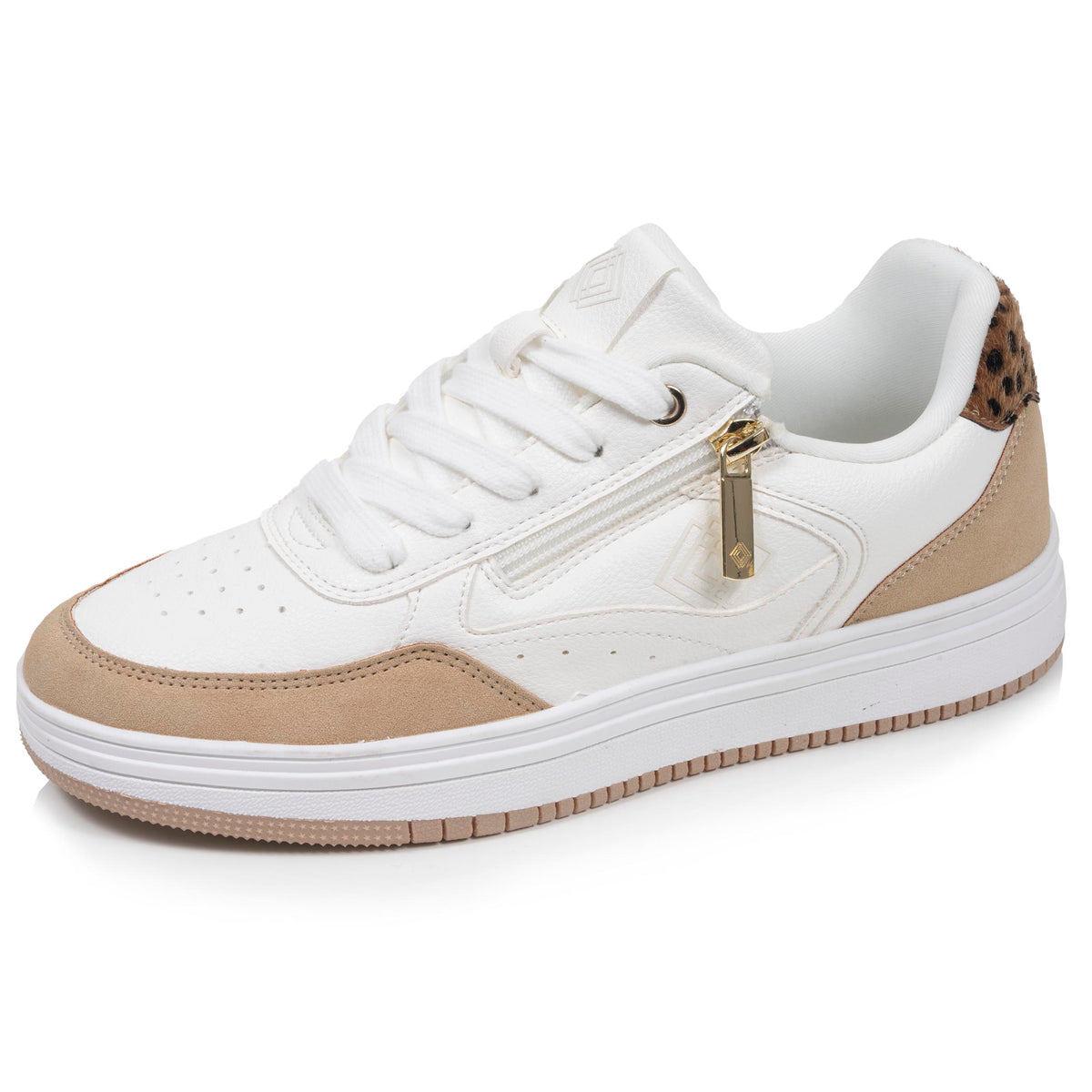 Tenis Mujer detalle zip Blanco/Leopardo