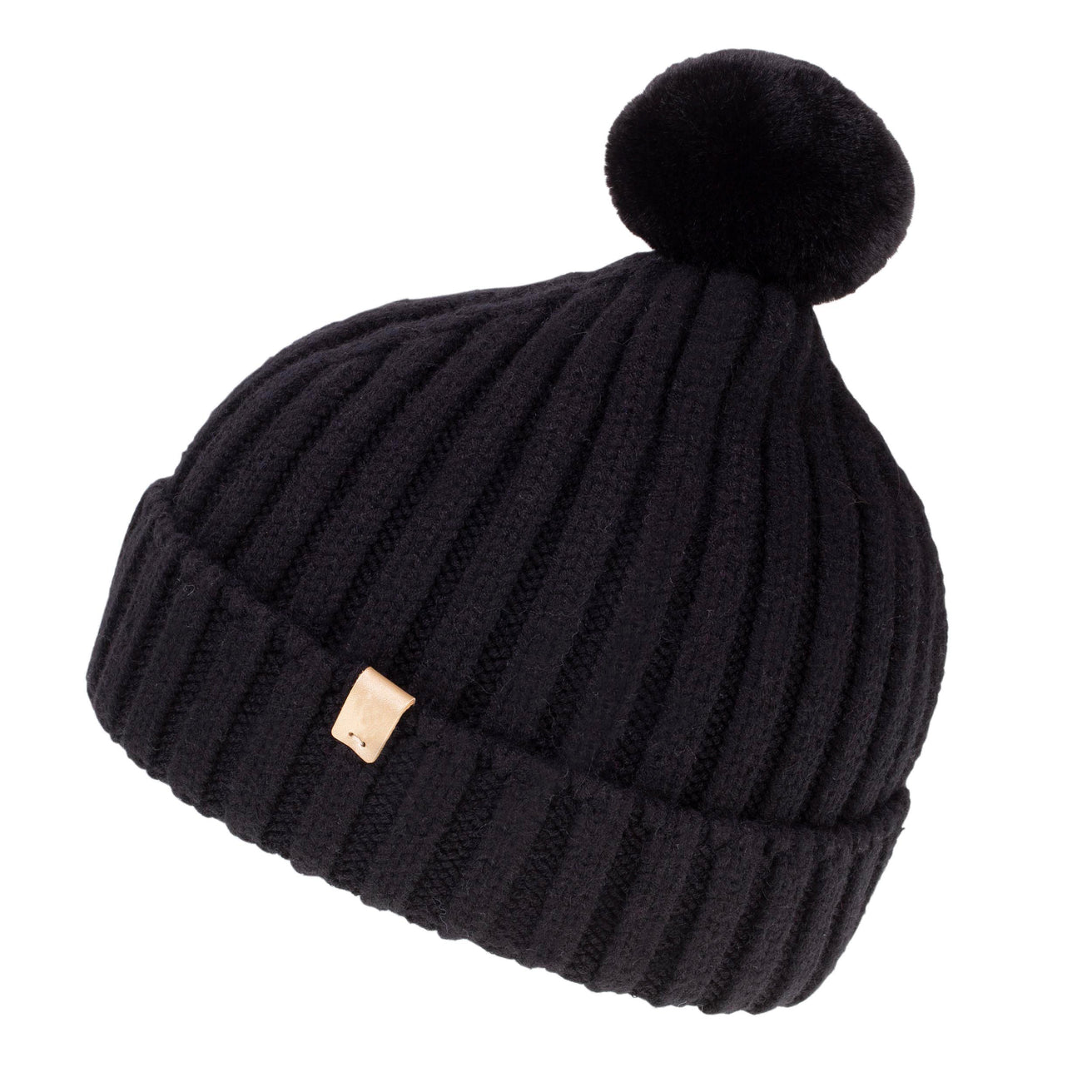 Gorro Mujer con pompon trenzas Negro