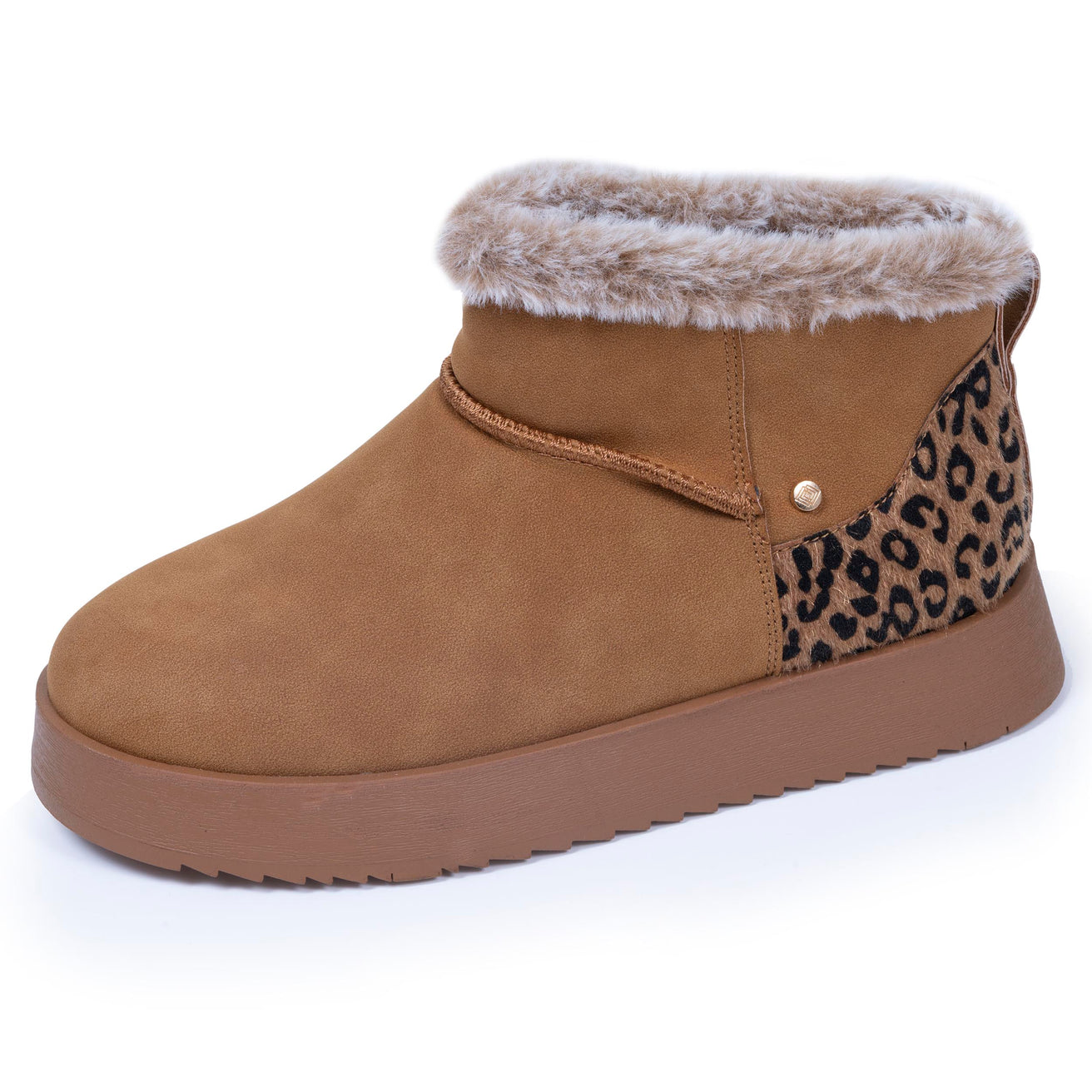 Botines bajos Mujer borde imitación piel Camel Leopardo
