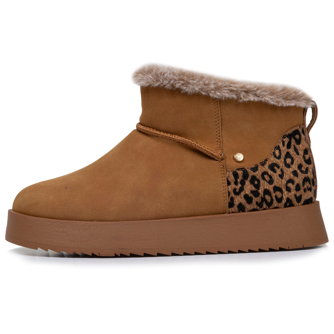 Botines bajos Mujer borde imitación piel Camel Leopardo