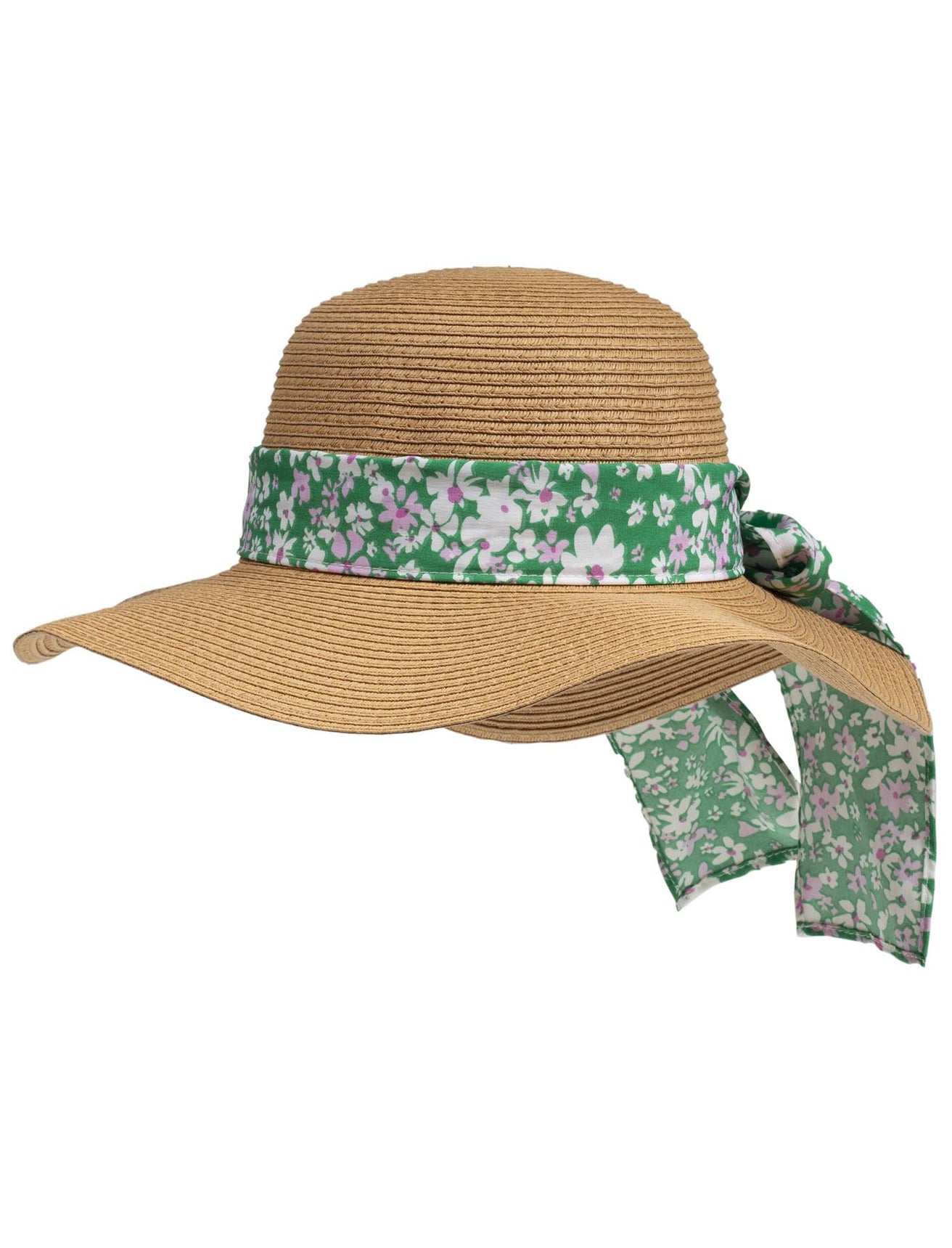 Sombrero Mujer capeline Pañuelo flores verdes
