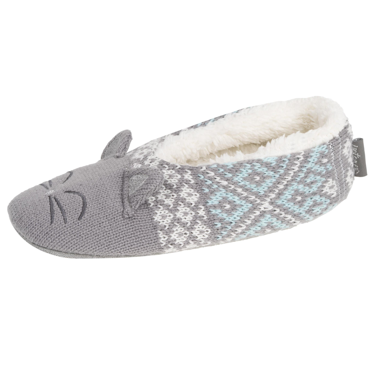 Calcetines-pantuflas forrados Mujer Jacquard gato gris