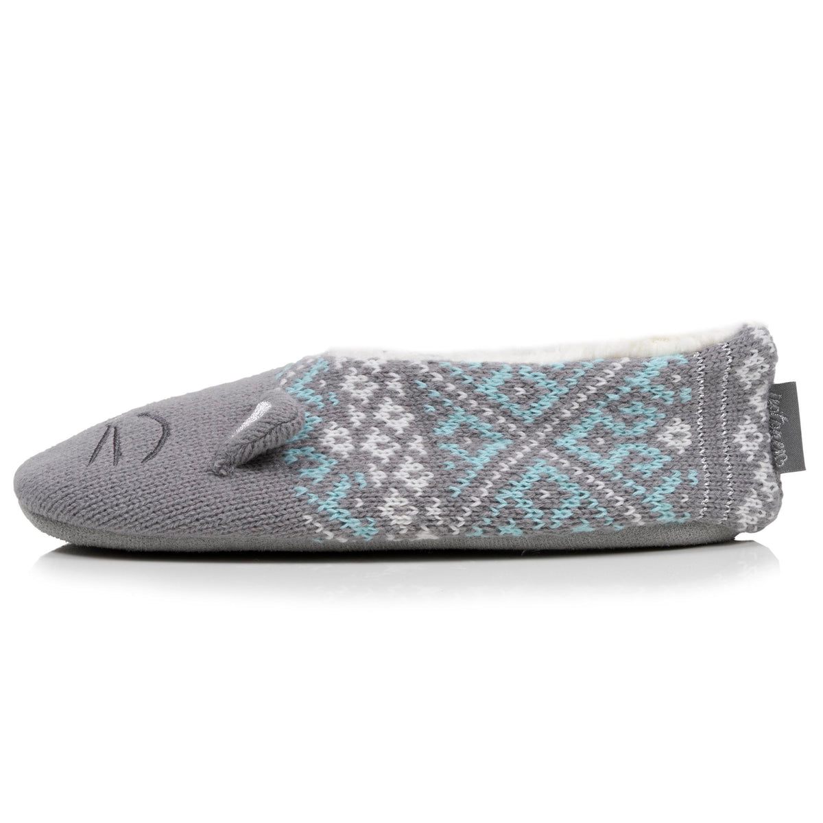 Calcetines-pantuflas forrados Mujer Jacquard gato gris