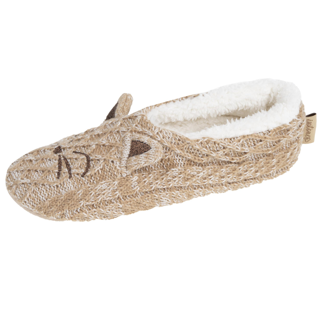 Calcetines-pantuflas forrados Mujer Malla Gato Beige