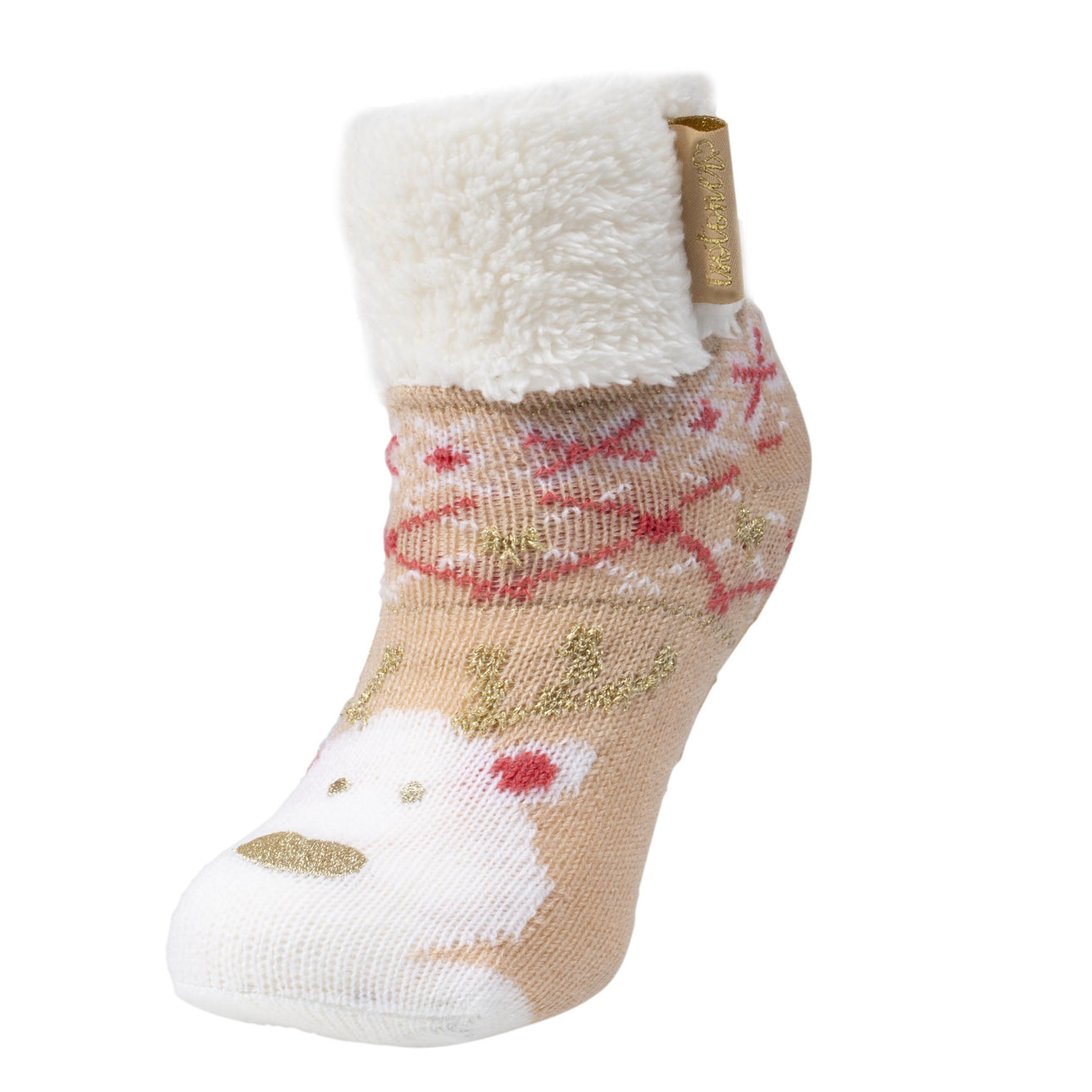 Calcetines forrados Niños Oso Navidad Reno Beige 1/8 años