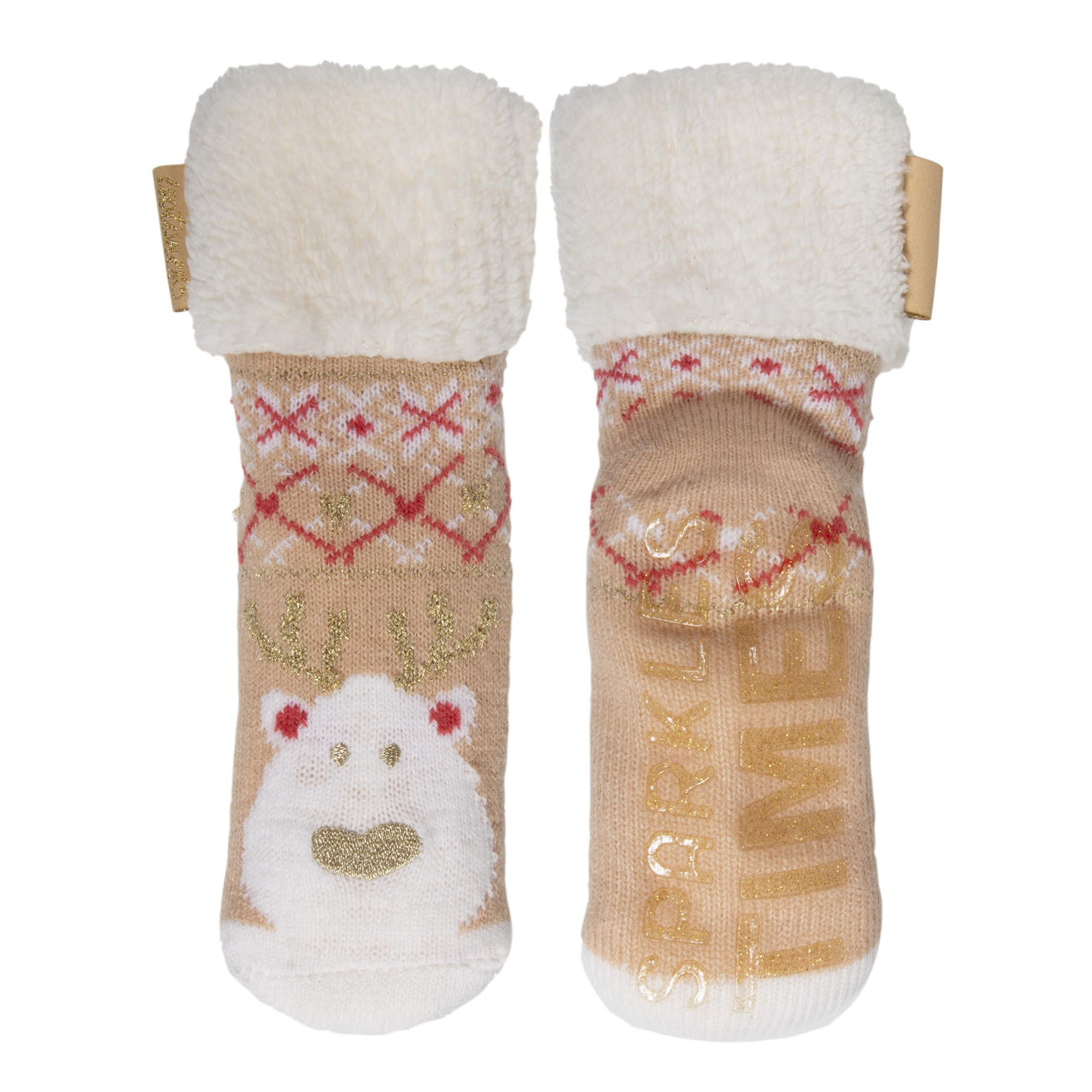 Calcetines forrados Niños Oso Navidad Reno Beige 1/8 años