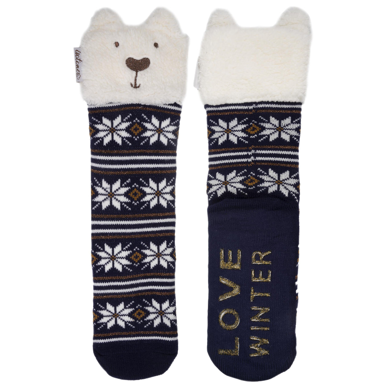 Calcetines forrados Mujer Oso Jacquard marino