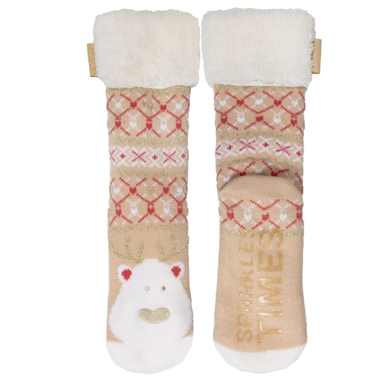 Calcetines forrados Mujer Beige Navidad