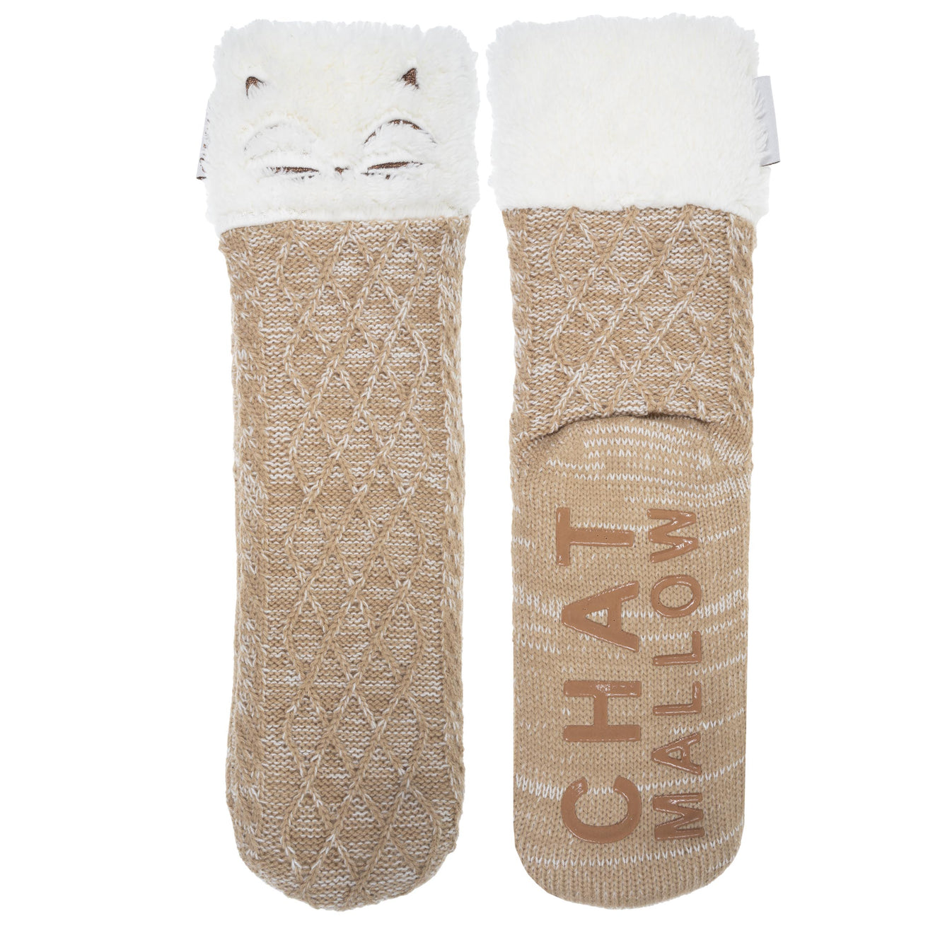 Calcetines forrados Mujer Malla Gato Beige