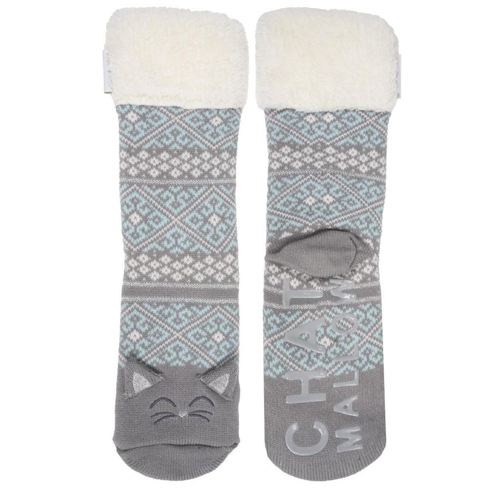 Calcetines forrados Mujer jacquard gato gris - Isotoner