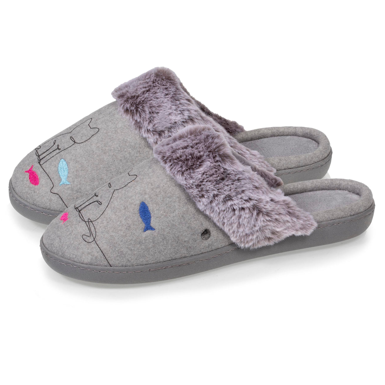 Zapatillas de casa chinelas Mujer Gris gato fantasía