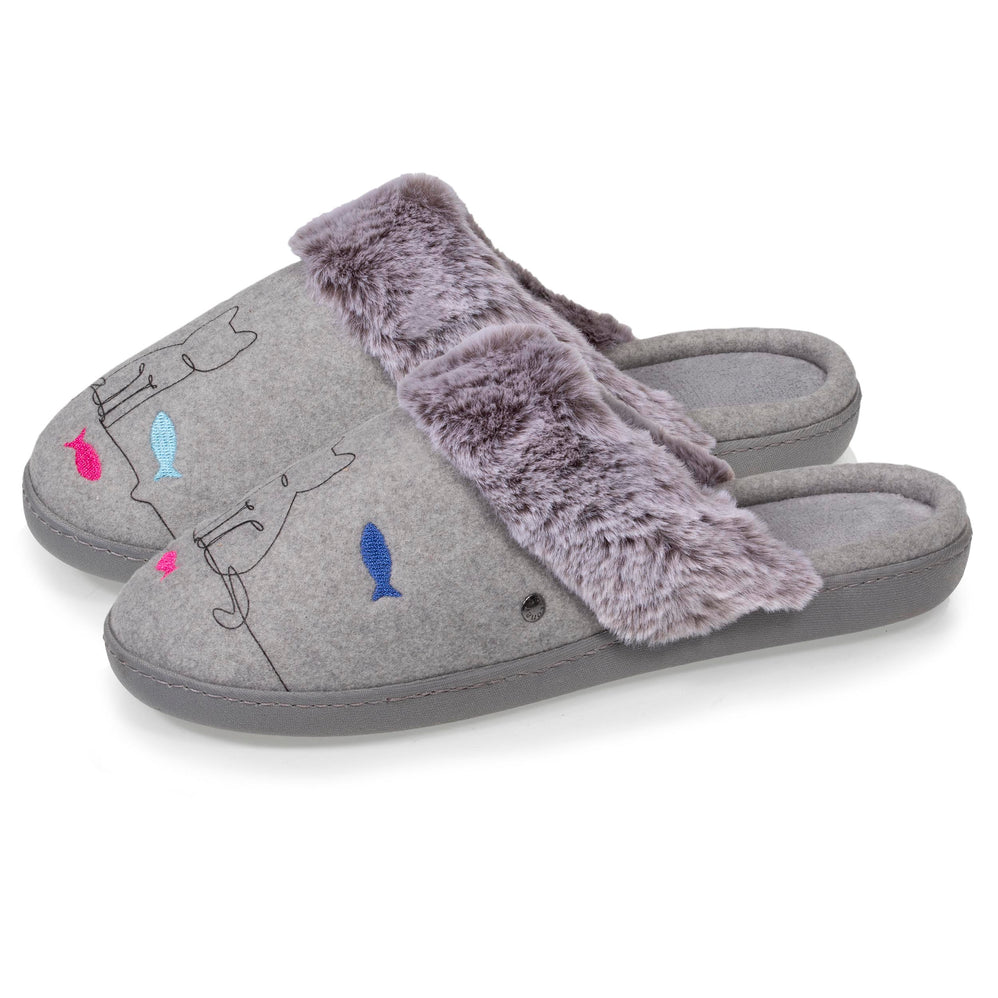 Zapatillas de casa chinelas Mujer Gris gato fantasía - Isotoner