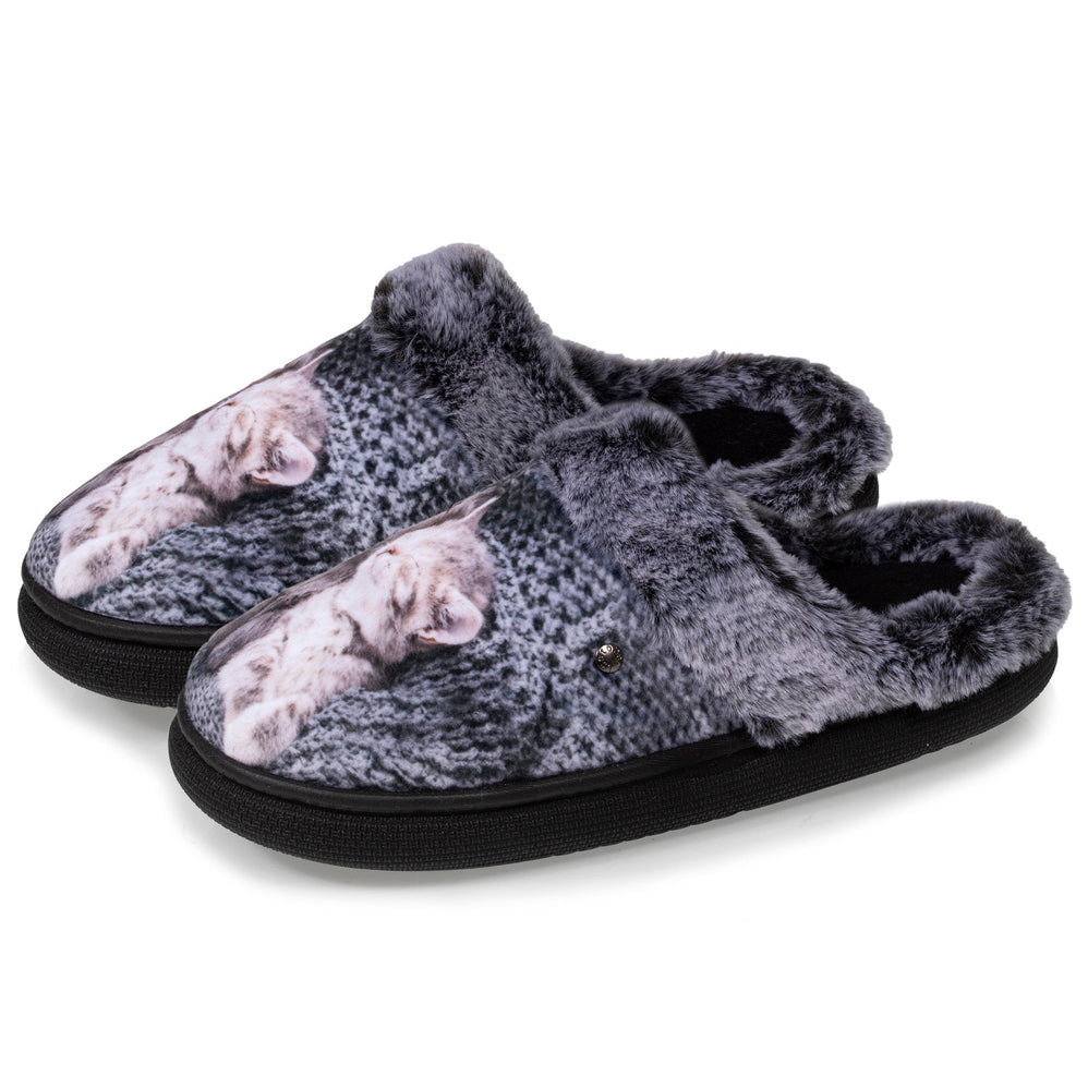 Zapatillas de casa chinelas saltarinas Mujer Grises gatos - Isotoner