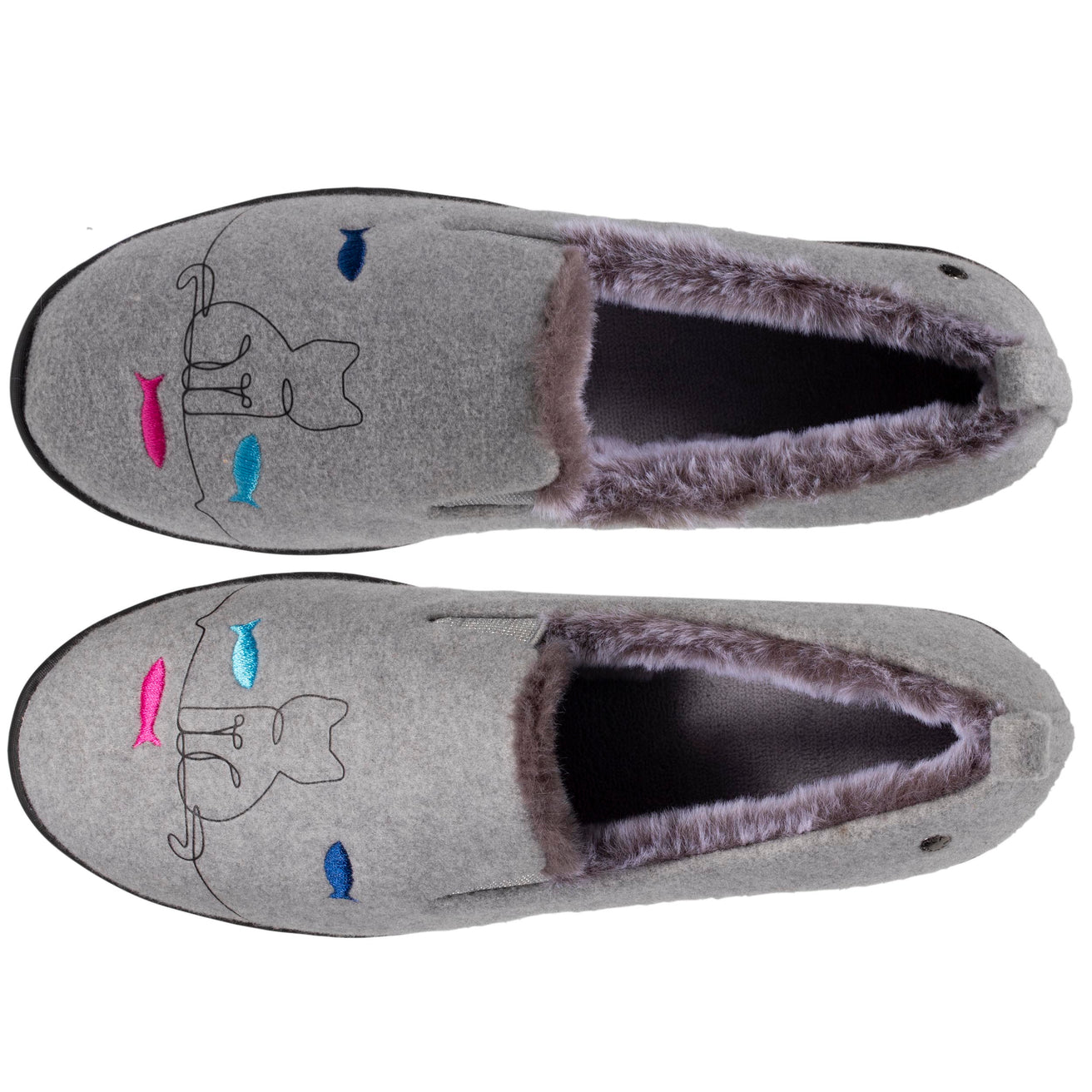 Zapatillas de casa slippers con tacón Mujer Gris fantasía gato