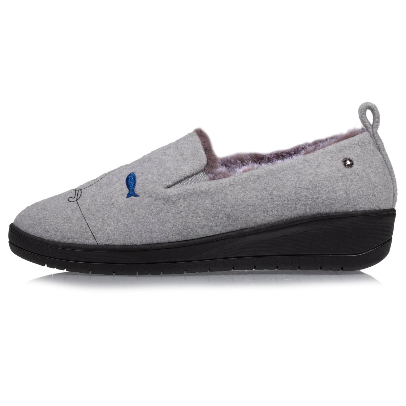 Zapatillas de casa slippers con tacón Mujer Gris fantasía gato