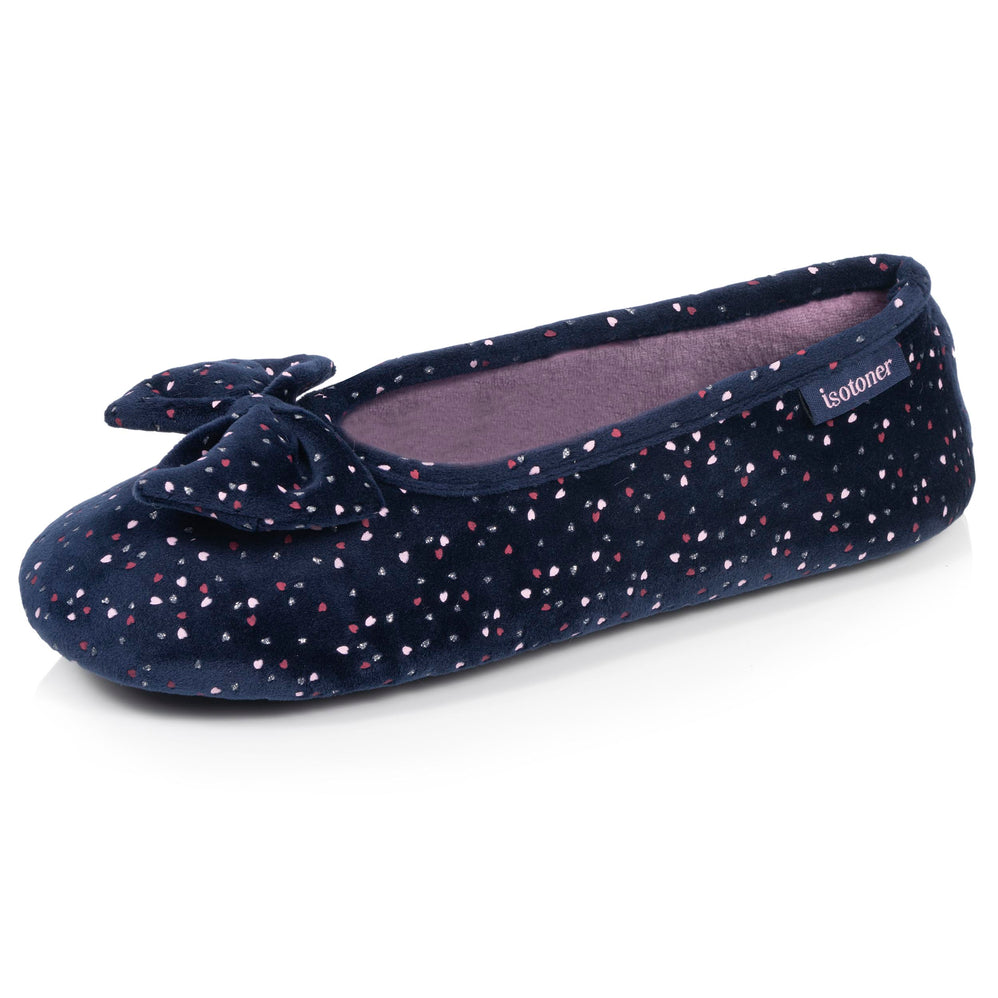 Chaussons Ballerines Femme Marine pois - Isotoner