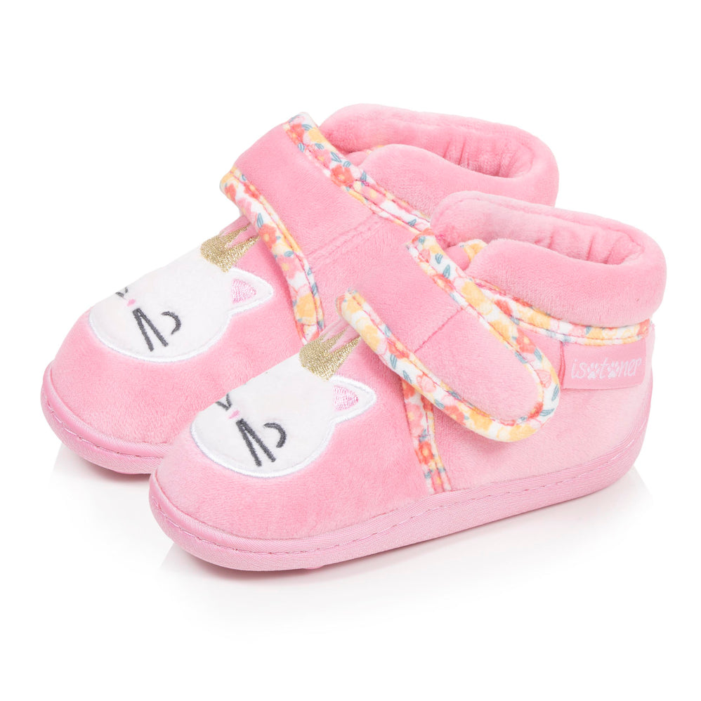 Zapatillas de casa botines velcro Bebé Rosa - Isotoner