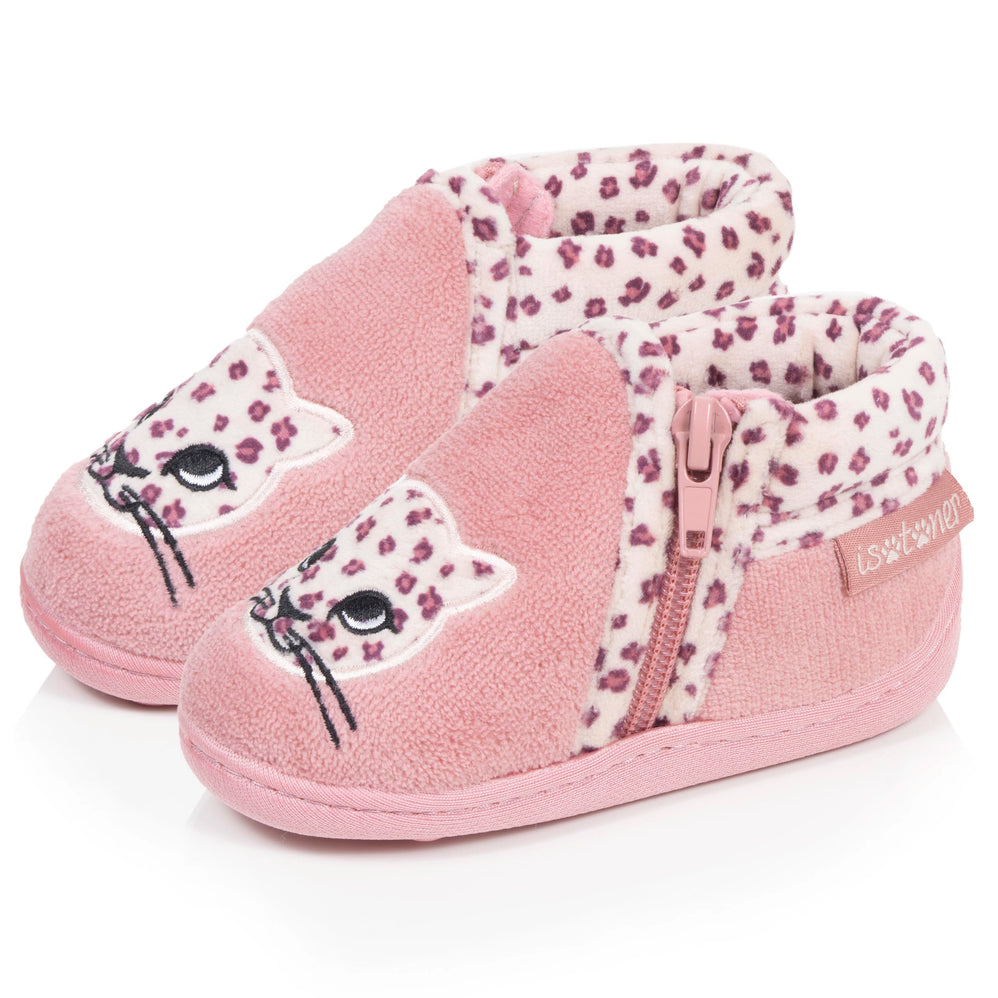 Zapatillas de casa botines cremallera Bebé Rosa leopardo - Isotoner